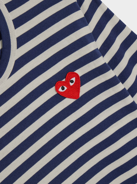 Red heart Emblem Stipe T-Shirt, Navy