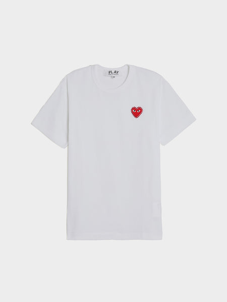 Red Emblem Rhinestone Heart T-Shirt, White