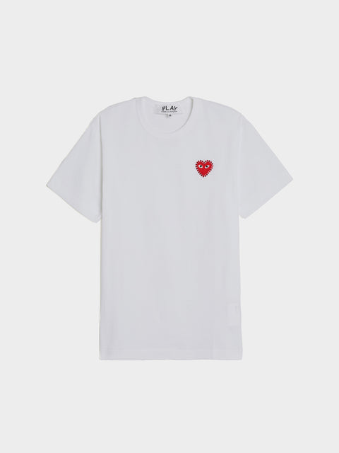 Red Emblem Rhinestone Heart T-Shirt, White