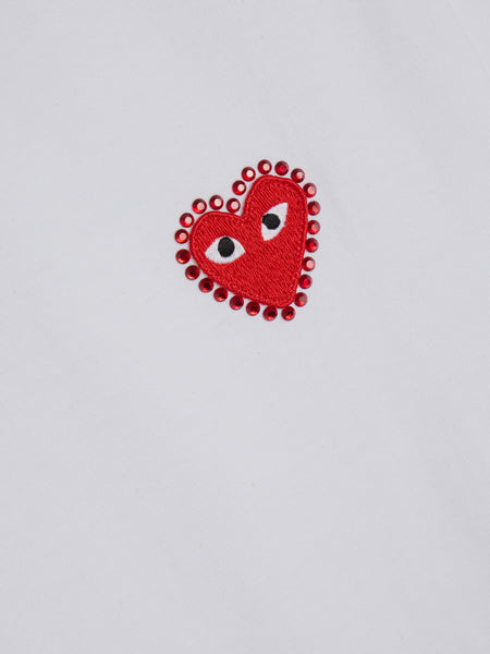 Red Emblem Rhinestone Heart T-Shirt, White