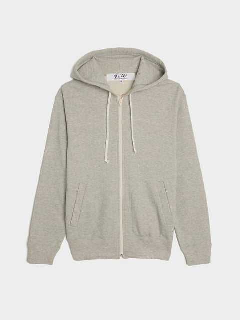 Red Heart Back Emblem Hooded Zip-Up, Grey