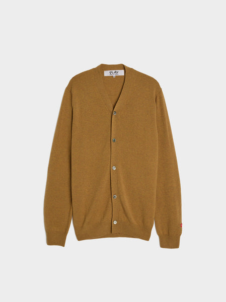 Men Small Red Heart Cardigan, Camel