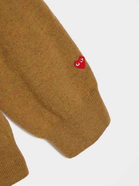 Men Small Red Heart Cardigan, Camel