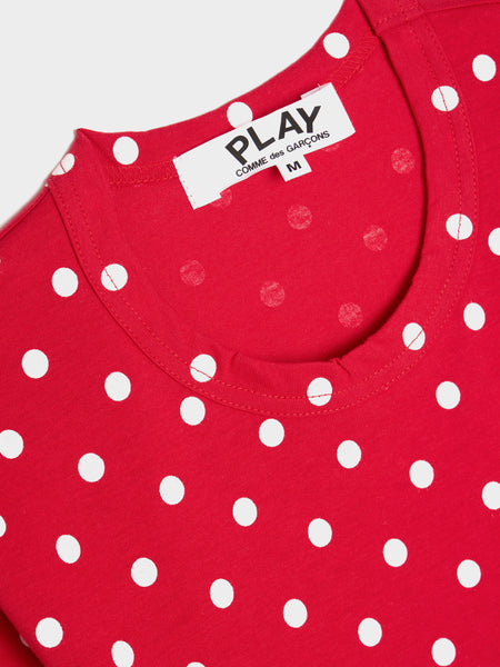 Women Red Heart Play Polka Dot T-Shirt, Red