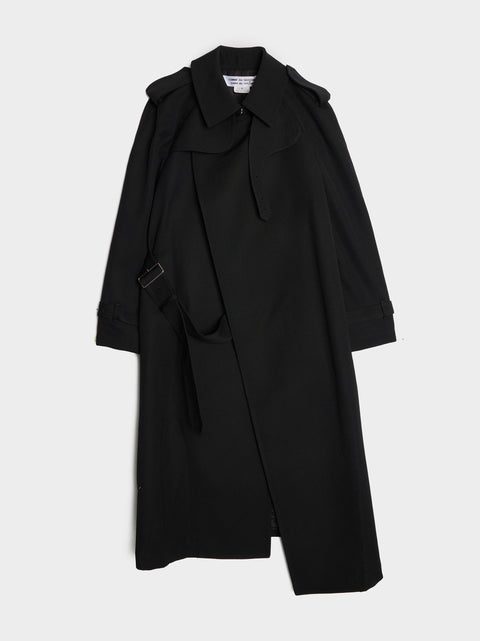 Thick Gabardine Belted Trench Coat, Black