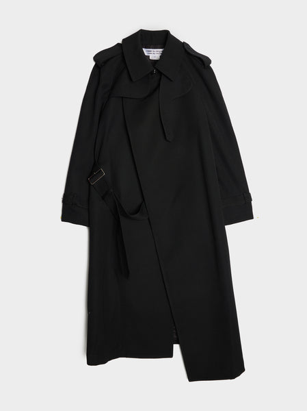 Thick Gabardine Belted Trench Coat, Black - XS