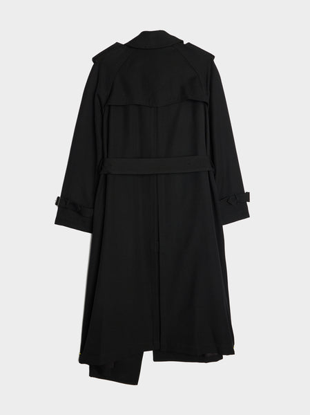 Thick Gabardine Belted Trench Coat, Black