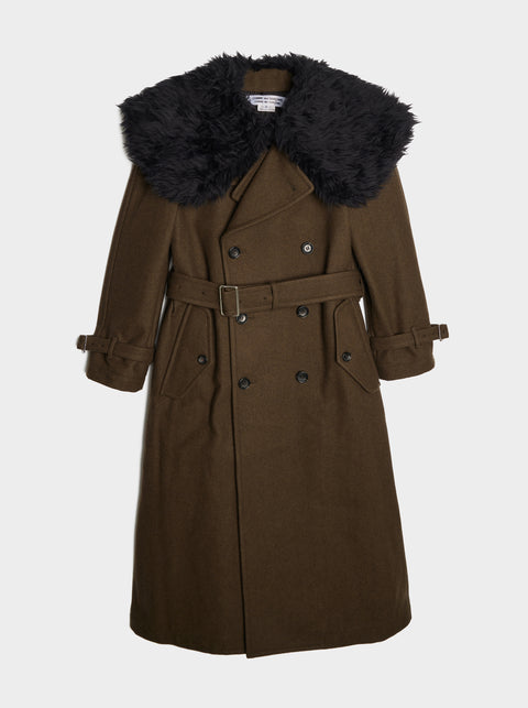 Wool Melton Fur Collar Coat, Khaki