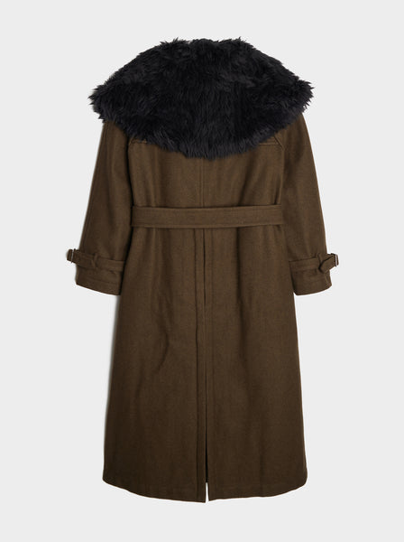 Wool Melton Fur Collar Coat, Khaki