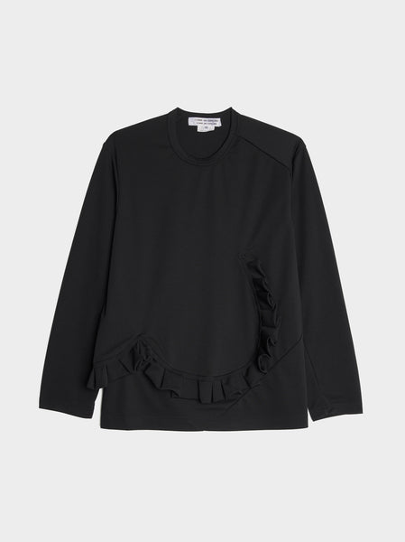 Poly Pique Ruffled Long Sleeve, Black