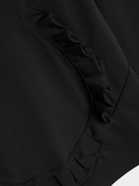 Poly Pique Ruffled Long Sleeve, Black