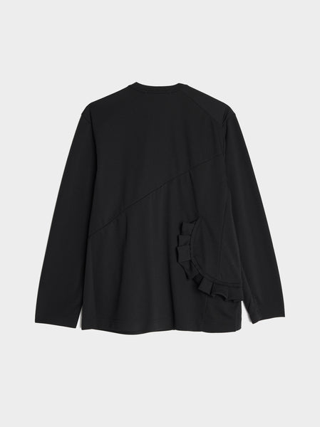 Poly Pique Ruffled Long Sleeve, Black