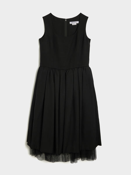 W Wool Gabardine Nylon Tulle Dress, Black / Black
