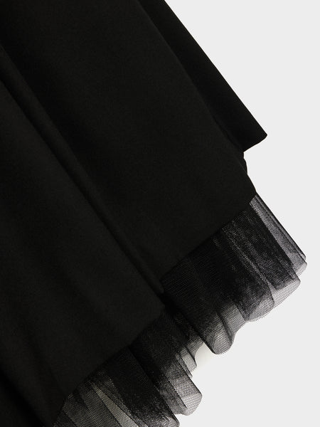 W Wool Gabardine Nylon Tulle Dress, Black / Black