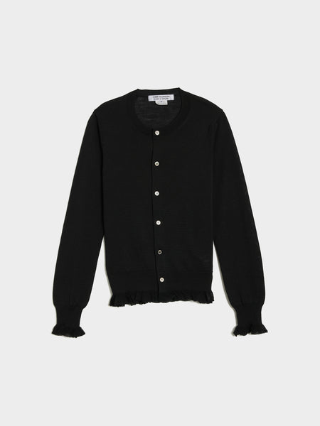 W Wool Jersey Frills Hem Cardigan, Black