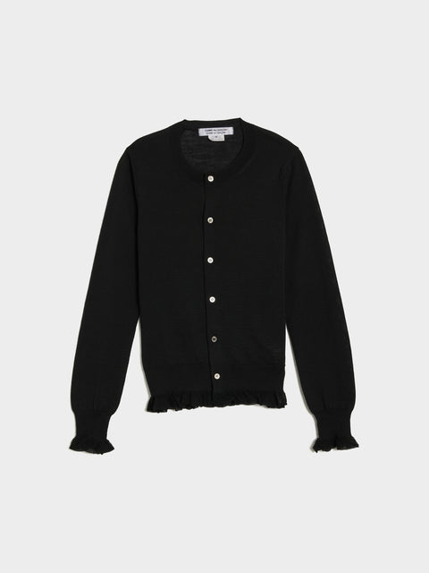 W Wool Jersey Frills Hem Cardigan, Black