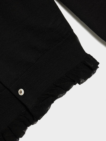 W Wool Jersey Frills Hem Cardigan, Black