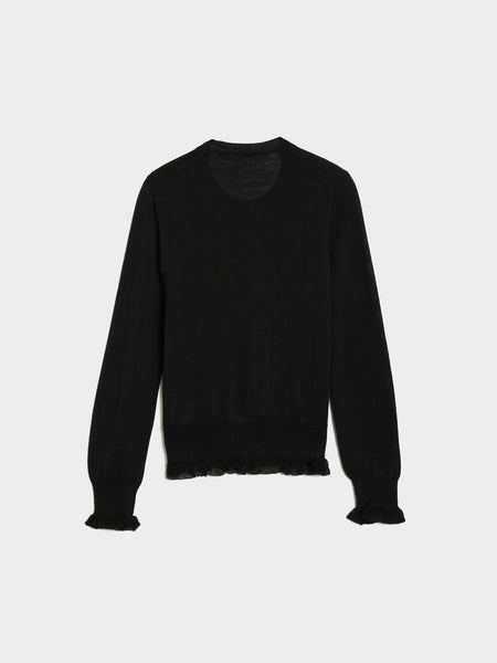 W Wool Jersey Frills Hem Cardigan, Black