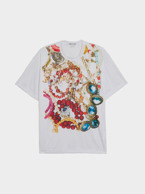 W Polyester Smooth Print T-Shirt, White / C Pattern