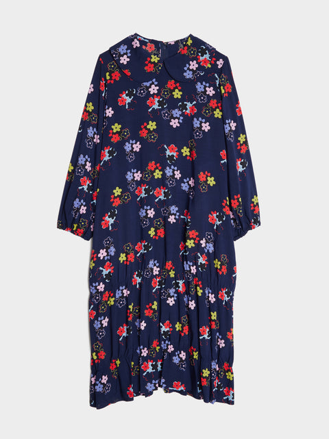 Flower Pattern Midi Dress, Navy