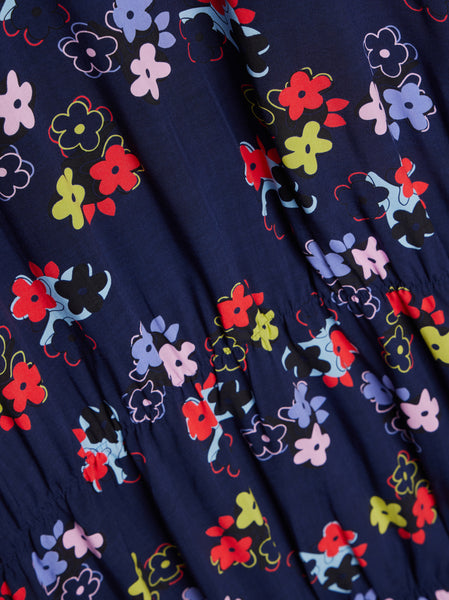 Flower Pattern Midi Dress, Navy