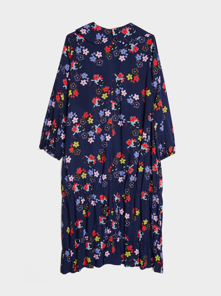 Flower Pattern Midi Dress, Navy