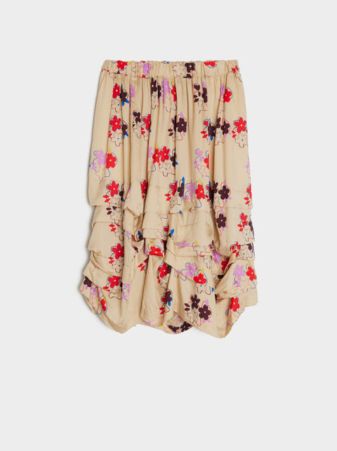 Flower Pattern Layered Skirt, Beige