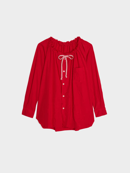 Poly Raw Edge Collar Button Up Shirt, Red