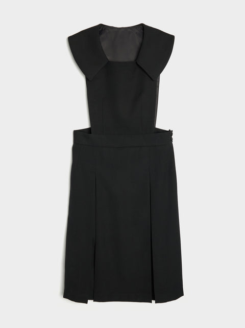 Wool Gabardine Overall Midi Dress, Black