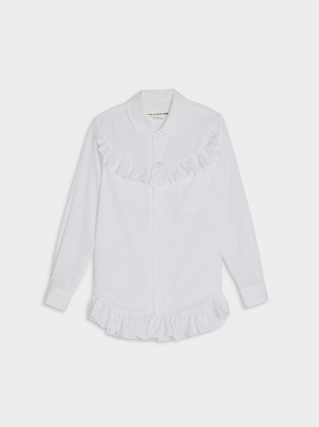 Cotton Ruffled Broad Shirt, White