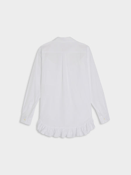 Cotton Ruffled Broad Shirt, White