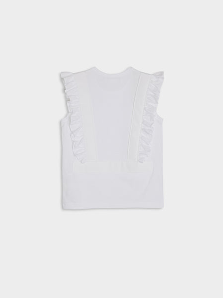 Ruffled Jersey T-Shirt, White