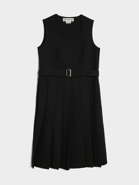 Belted Gabardine Dress, Black