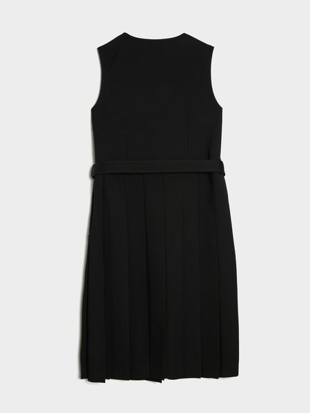 Belted Gabardine Dress, Black