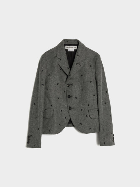 Flannel Embroidery Leaf Pattern Jacket, Black / Gray