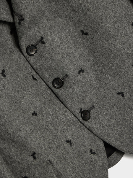 Flannel Embroidery Leaf Pattern Jacket, Black / Gray