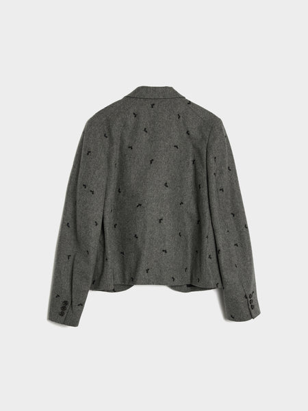 Flannel Embroidery Leaf Pattern Jacket, Black / Gray