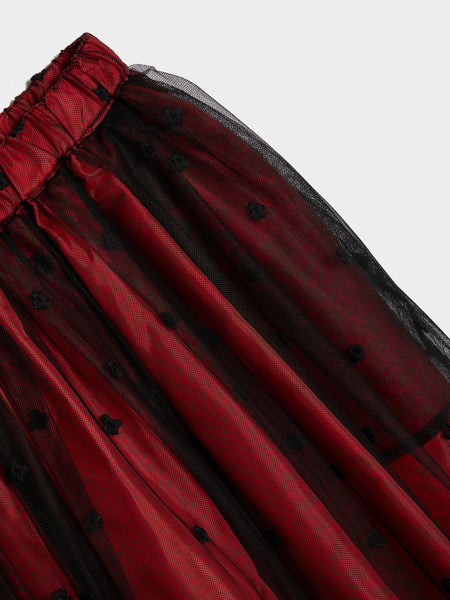 Flower Pattern Skirt, Black / Red