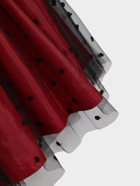 Flower Pattern Skirt, Black / Red