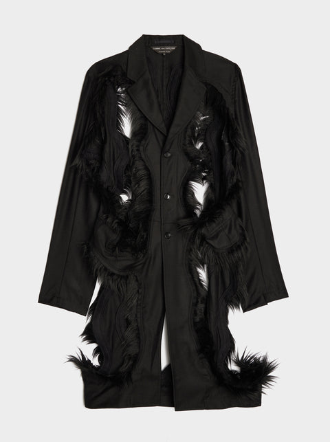Wool Saxony Modacrylic Fake Fur Jacket, Black