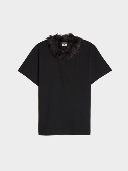 Cotton Jersey Acrylic Polyester Fake Fur T-Shirt, Black