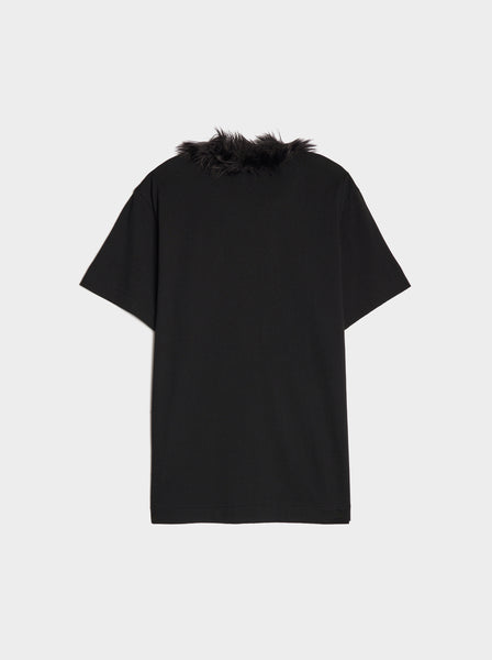 Cotton Jersey Acrylic Polyester Fake Fur T-Shirt, Black