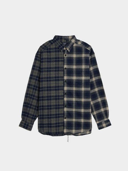 Cotton Flannel Check Button Up, Navy