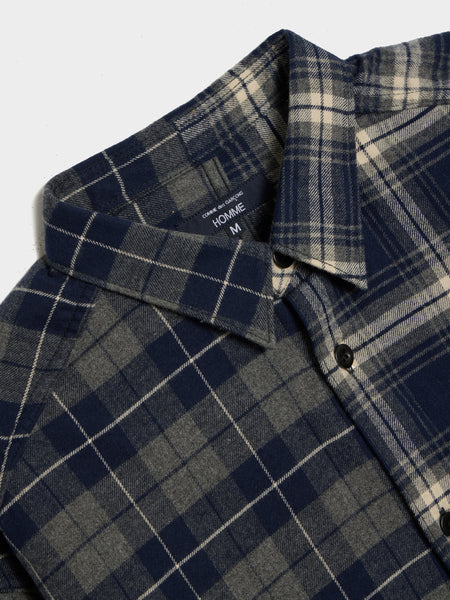 Cotton Flannel Check Button Up, Navy