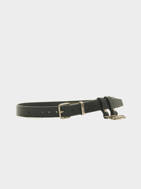 Smooth Leather Key Chain Belt, Black