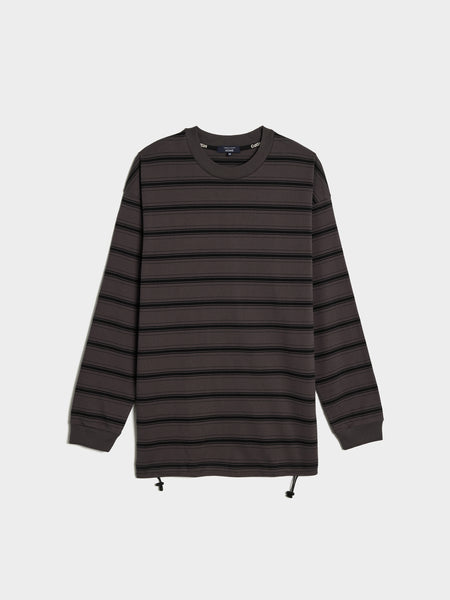 Cotton Jersey Horizontal Stripes LS, Grey / Black
