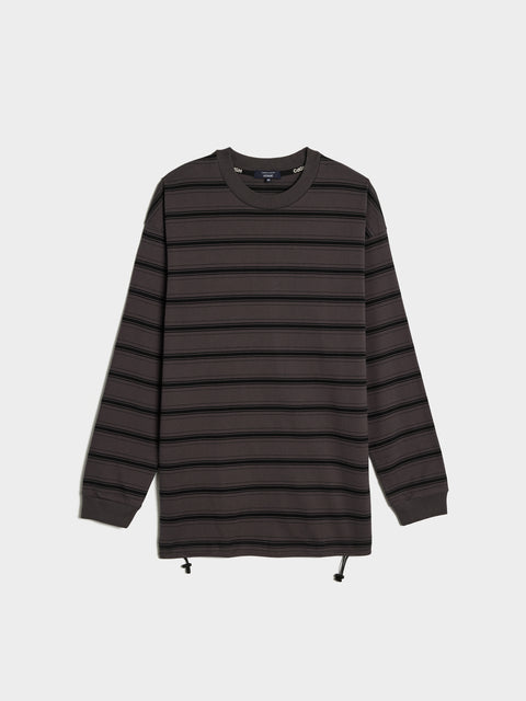 Cotton Jersey Horizontal Stripes LS, Grey / Black