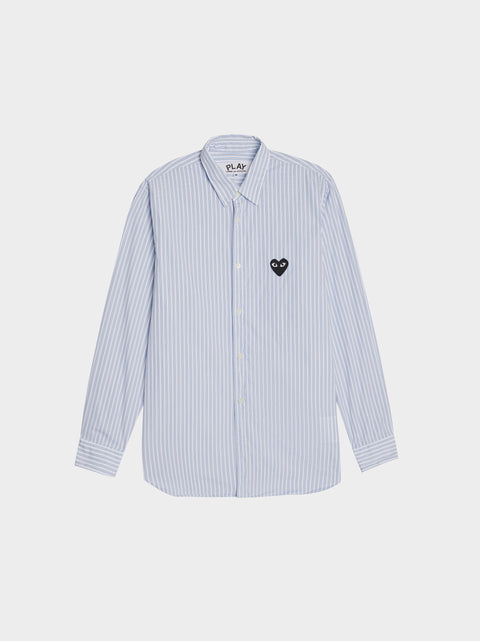 Men Black Heart Striped Shirt II, Light Blue