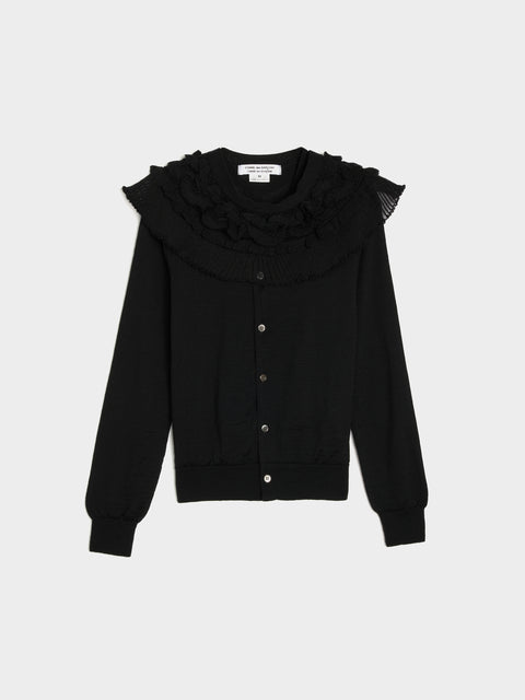 Wool Jersey Detachable Collar Cardigan, Black