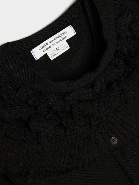 Wool Jersey Detachable Collar Cardigan, Black